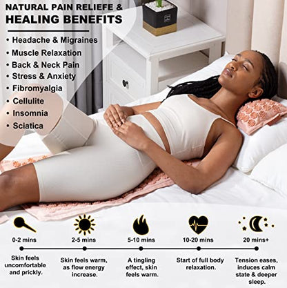 UNMERA Acupressure Mat and Pillow Set,Natural Linen & Coconut Fiber Filling | Back/Neck Pain Relief, Sciatic, Headache and Muscle Relaxation, Comes with Carrying Bag - color: Pastel Pink