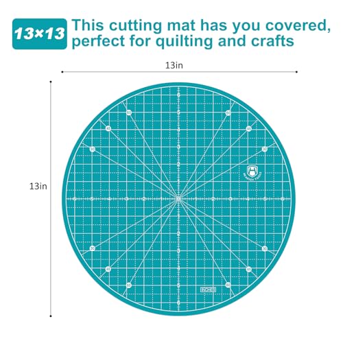 Headley Tools 13"x13" Round Rotating Cutting Mat, Self Healing Mat with 360-Degree Rotation & Anti-Slip Base, Sewing Board Cutting Mat Perfect for Fabric Quilting Leather Hobby Project, Turquoise - color: Turquoise, size: 13"L x 13"W