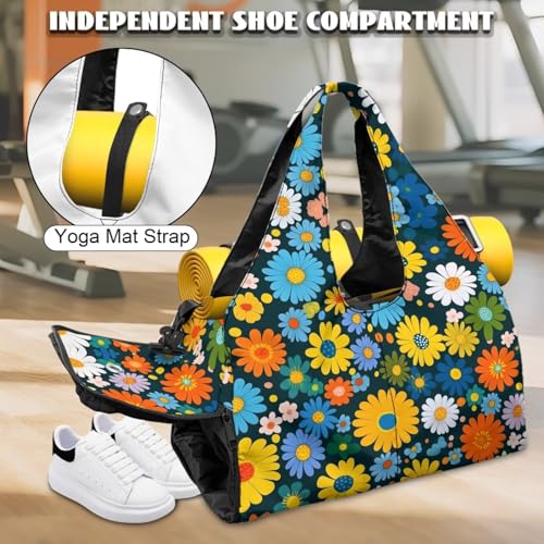 Yoga Mat Bag for Men Women Canvas Yoga Mat Carrier Take In Out Mat Easily for Beach Swim Bags Pool Sports Gym - color: Cute Daisy