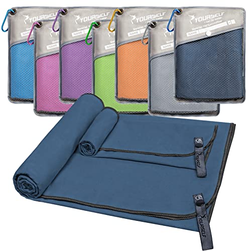 SYOURSELF 2 Pack Microfiber Camping Towel, Quick Dry Towel, Soft Absorbent Compact Travel Gym Workout Sweat Towel for Beach Yoga Swim Travel Camping Hiking Backpack Essentials (L:60"x30"+12"x24") - color: Navy Blue, size: L:60.00" x 30.00"+ 24.00"x12.00"