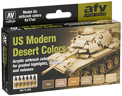 Vallejo - US Modern Desert Colors Acrylic Paint Set | Model Air | AFV Color Series Precise Kit for Historical Reenactments with Artist-Quality Pigments | 6 Bottles x 17 ml (0.57 fl.oz.) - style: US Modern Desert Colors