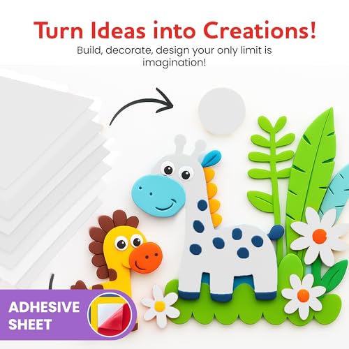 Self-Adhesive EVA Foam Sheets for Crafts – 2mm Thickness 8 White Sheets, 6 x 9 Inch, Peel & Stick Foam Paper for DIY, Scrapbooking & Kids’ Art. - color: White - 8 Pack