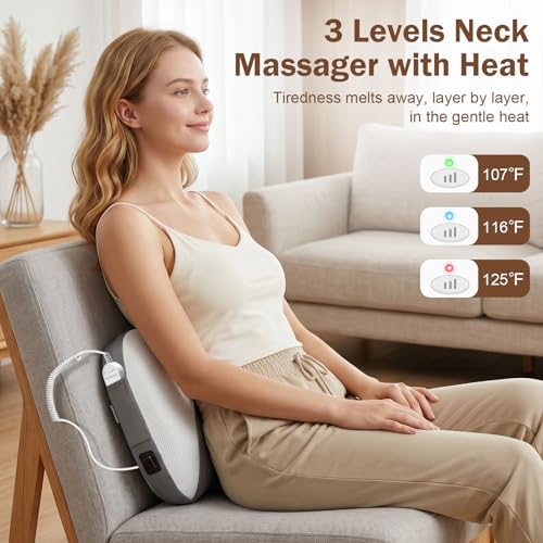 Futurebatt Neck Massager Pillow with Active Cervical Stretching, 3D Rolling Shiatsu Massage & Heat, Neck and Shoulder Massager for Desk Workers, Cervical Relief Pillow for Home and Office
