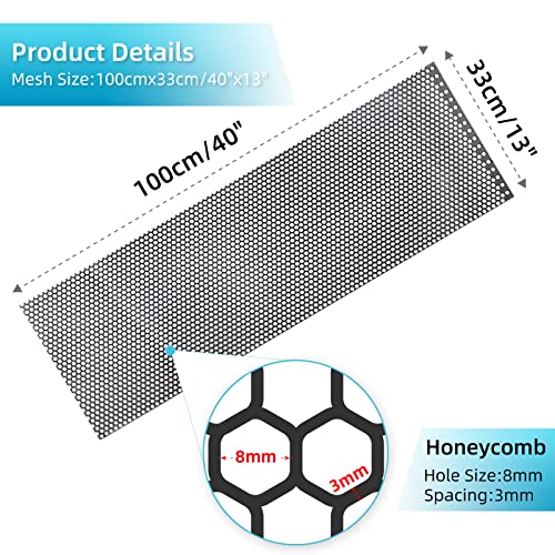 AggAuto Universal 40"x13" Car Grill Mesh Honeycomb 8mm Spacing 3mm Black | Aluminum Alloy Automotive Grille Insert Bumper, One of the Most Multifunctional Shape Grids 100x33cm - size: 8x3mm Honeycomb - Black
