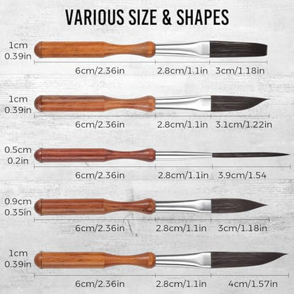 5 Piece Synthetic Squirrel Hair Pinstriping Brush Set | Includes Script Liner, Scroll, Sword, Dagger, Striper Paint Brushes for Watercolour, Acrylic, Gouache & Ink