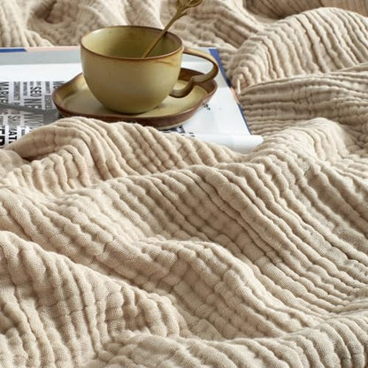 100% Cotton Muslin Blanket for Adult 108x90 4-Layer Gauze Throw - color: Khaki, size: 108x90 inch