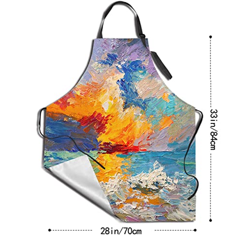 Giwawa Unisex Adult Apron Waterproof Stain Resistant Kitchen Cooking Apron with 2 Pockets for BBQ Grill Painting - color: Oil