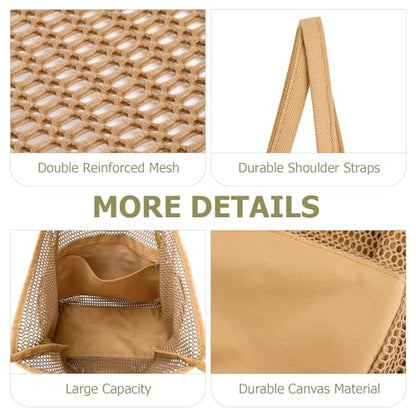 Iioscre Beach Bag for Women, Causal Hobo Handbags with Zipper Inner Pocket - color: Khaki-001