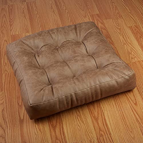 Klear Vu Gripper Non-Slip Floor Cushions for Adults, Extra Thick Square Meditation Pillow, Ideal for Yoga, Seating or Lounging, 21"x21", 1 Count, Brown Faux Leather - color: Brown Faux Leather
