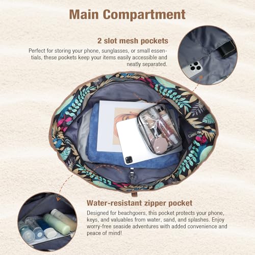 Beach Bag for Women - 35L Large Tote Bag, Waterproof & Sandproof, Zippered Carry On Bag for Pool, Beach & Travel - color: Blue Jungle