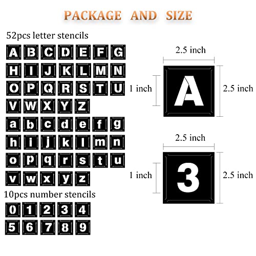 Eage 1 Inch Letter Stencils for Painting, 62 Pcs Reusable Plastic Letter Number Stencils, Interlocking Template Kit for Painting on Wood, Wall, Fabric, Rock, Chalkboard, Signage - size: 1 Inch