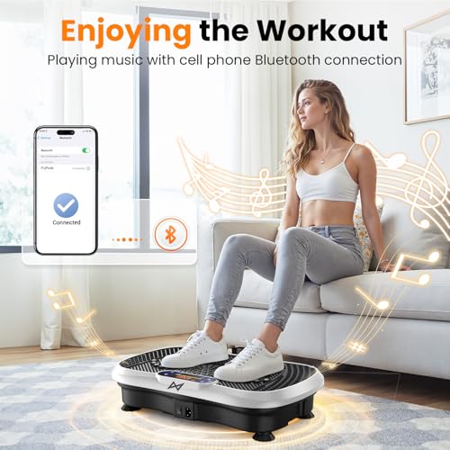 AXV Vibration Plate Fitness Platform Exercise Machine Body Vibrating Board | Curved Design Powerful 200W Bluetooth Oscillating Shake Plate for Lymphatic Drainage Recovery Whole Body Toning With Handles - color: BT.PRO.WHITE