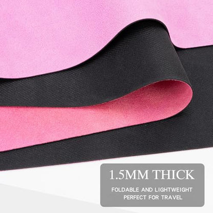 Foldable Yoga Mat, 1.5mm Thick Exercise Yoga Mat With Carry Bag | 72" L x 24" W, Non-slip Suede Fitness Travel Yoga Mat for Hot Yoga, Exercise, Pilates, Home & Gym Use, 3 lbs - color: Pink