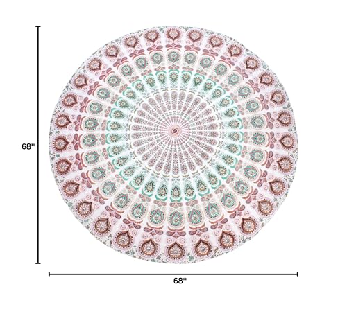 raajsee Mandala Round Beach Tapestry Hippie/Boho Beach Blanket Roundie/Indian Cotton Throw Bohemian Round Table Cloth/Yoga Mat Meditation Picnic Rugs 70 inch Circle (WHITE BROWN) - color: WHITE BROWN