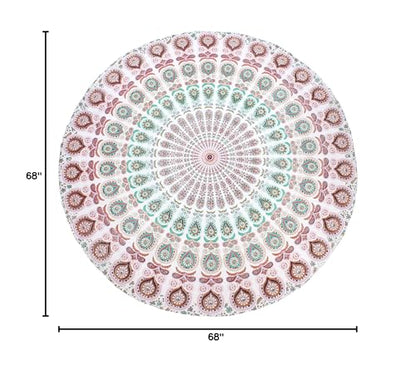 raajsee Mandala Round Beach Tapestry Hippie/Boho Beach Blanket Roundie/Indian Cotton Throw Bohemian Round Table Cloth/Yoga Mat Meditation Picnic Rugs 70 inch Circle (WHITE BROWN) - color: WHITE BROWN