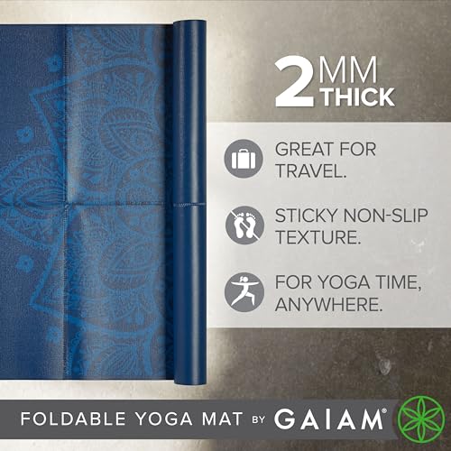 Gaiam Foldable Yoga Mat, 2mm Icy Paisley - color: Blue Sundial