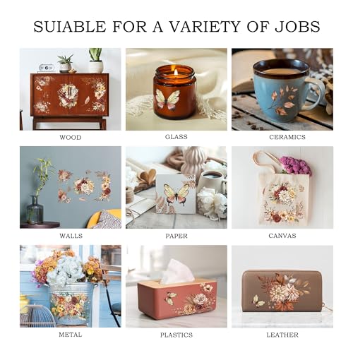 Joeyan Boho Flower Bouquets Rub On Transfers for Furniture and Crafts, 2 Large Flower Design Sheets 12''x18'', DIY Home Decal on Wood Glass Metal Canvas Porcelain Paper Plastic, Champagne Season - style: Boho Flower Bouquets