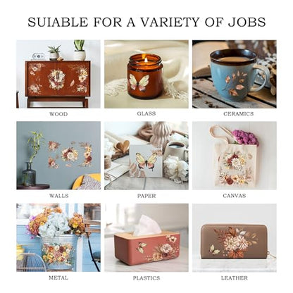 Joeyan Boho Flower Bouquets Rub On Transfers for Furniture and Crafts, 2 Large Flower Design Sheets 12''x18'', DIY Home Decal on Wood Glass Metal Canvas Porcelain Paper Plastic, Champagne Season - style: Boho Flower Bouquets