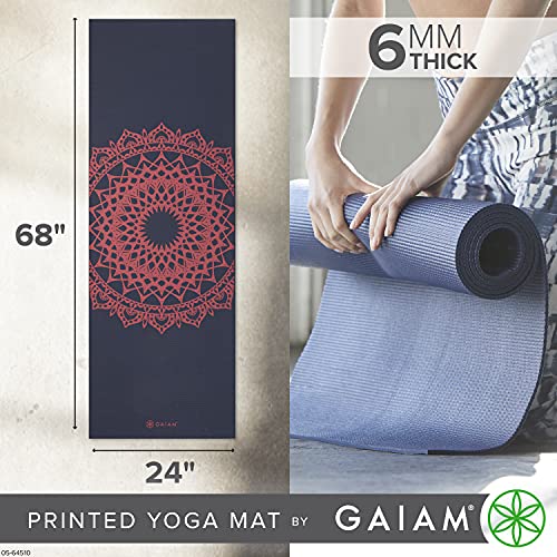 Gaiam Premium Yoga Mat, 6mm Thick Print Mat - color: Pink Marrakesh