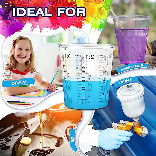24 Pcs 64 oz 1800 ml Paint Measuring Cups Mixing Cups with Graduated and 20 Pcs Paint Mixing Sticks Plastic Disposable Resin Automotive Epoxy Mixing Cup for Paint Kitchen Cooking Baking