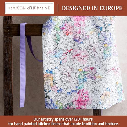 Maison d' Hermine Aprons for women with Pocket 100% Cotton (27.50"x31.50") | Adjustable Neck Strap & long ties Apron Men Chef Wedding Cooking Gardening Server Maid - color: 046 - Floral Love