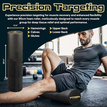 Fitizen Foam Roller – Muscle Massage Rehab Stiff Back Pain Physical Therapy Deep Tissue Firm Exercise Equipment Home Gym Stress Yoga Pilates for The Fit Citizen by FitNation - style: Extra Large - 36 inches