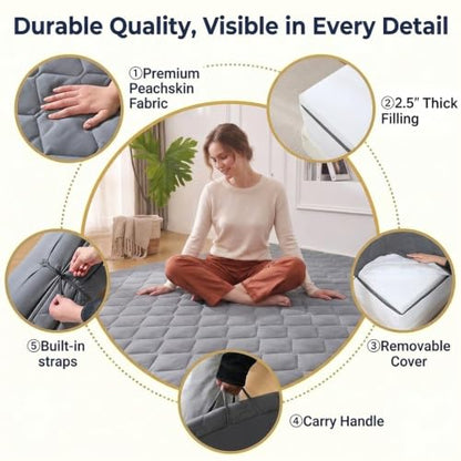 DOWNSTORIA Japanese Floor Mattress, Futon Mattress Roll Up Tatami Mat with Handle,Twin Size, Grey(39x75)