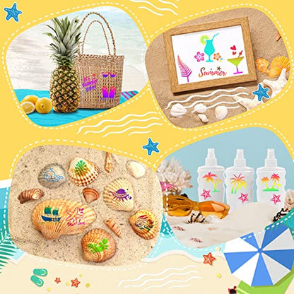 Augshy 56 Pack Summer Stencils for Painting, 3 Inch Beach Crafts Template | Reusable Hawaiian Ocean Life Stencils, Scrapbooking Drawing Wall Floor Decor, DIY Rock Painting Airbrush Fabric Art, 3 Inch - style: Hawaii