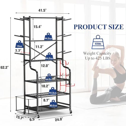 Mythinglogic Home Gym Rack for Dumbbells, Yoga Mats and Workout Equipment - color: Deep Black