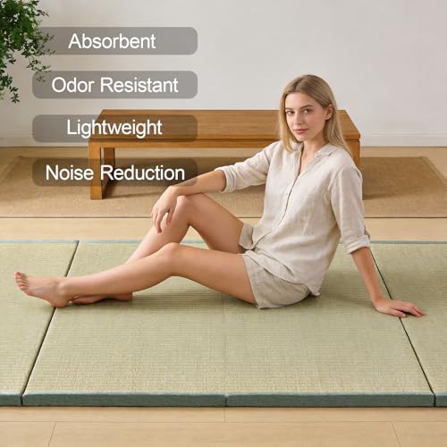 Japanese Tatami Mat, Tatami, Rug, Foldable Mattress, Roll up Rug, Japanese Floor Mattress, Floor Sleeping Japanese Futon Mattress, Meditation Yoga, Zen - size: Green 100×200×3.5cm