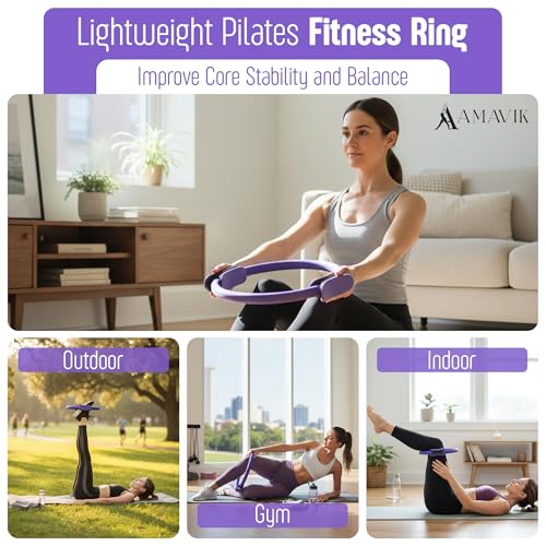 AMAVIK Pilates Kit 15-Pieces Home Workout Set with 5 Resistance Bands, Pilates Ring and Ball Set with Accessories-A Complete Pilates Set for Women to Improve Strength, Flexibility and Balance Body - color: Purple