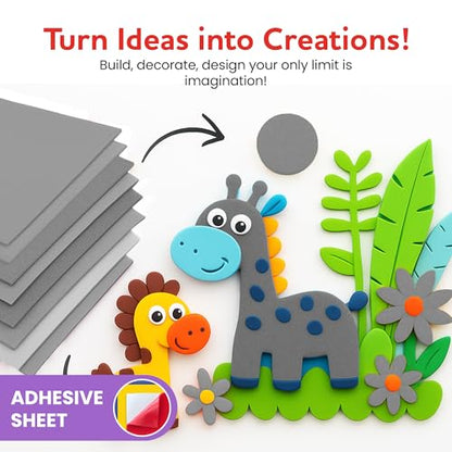 Self-Adhesive EVA Foam Sheets for Crafts – 2mm Thickness 8 Grey Sheets, 6 x 9 Inch, Peel & Stick Foam Paper for DIY, Scrapbooking & Kids’ Art. - color: Grey - 8 Pack