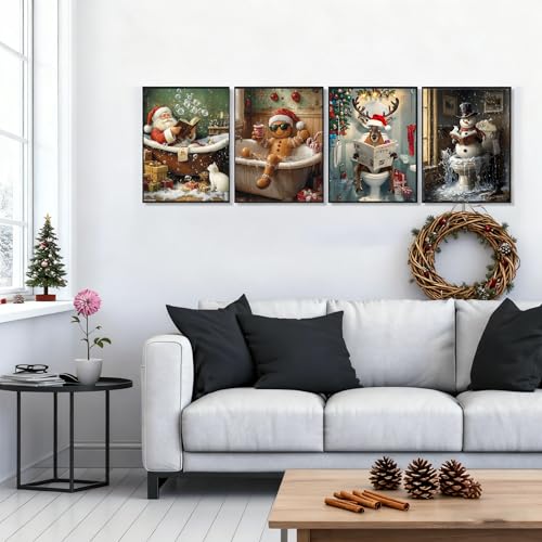 TCDZMYGS 4 Pack Christmas Paint by Numbers Kit for Adults Beginner,Bathroom Paint by Number Kits Without Frame,DIY Acrylic Oil Painting by Numbers for Home Wall Decor 11.8 x 15.7 inch - color: paint by number-8