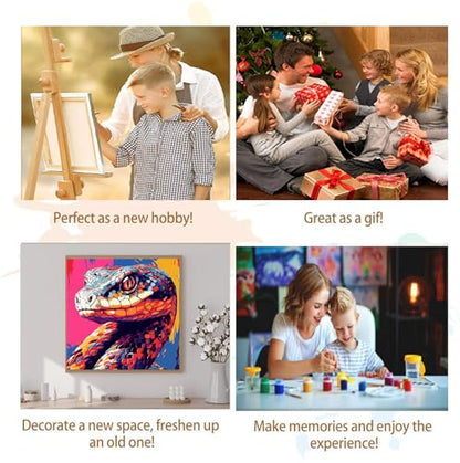 Artunion Framed Paint by Numbers Kit for Adults Beginners & Kids Ages 8-12,Colorful Snake Paint by Number with Frame,Animal Easy Paint by Numbers Kit on Canvas 10 * 10 Inch Without Easel - color: ZXT-386-F