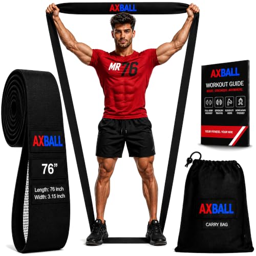 76 Inch Extra Long Fabric Resistance Band with Workout Guide for Men & Women, Non-Slip, Machine Washable, up to 150 LBS for Strength Training, Pull-Up Assist, Yoga & Physical Therapy