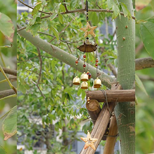 Star Wind Chimes for Outside with 5 Brzone Chime Bells, Rustic Wind Chime Hanging Decor for Garden Patio Yard - size: Star