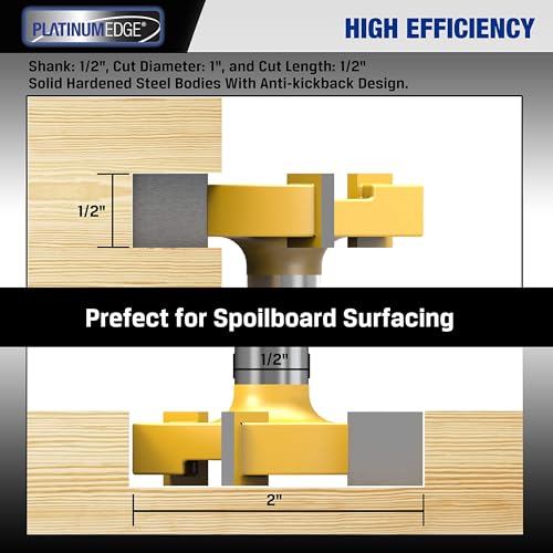 PLATINUMEDGE Spoilboard Surfacing Router Bit, 1/2-Inch Shank 2-Inch Cutting Diameter, Slab Flattening Router Bit Planing Wood Planer Bit (Carbide) - size: 1 Piece - 1/2 Inch Shank