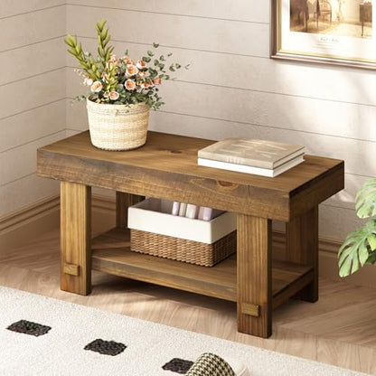 HOKYHOKY Solid Wood Entryway Bench - 31.5" Farmhouse Small Narrow Benches - size: 31.5"