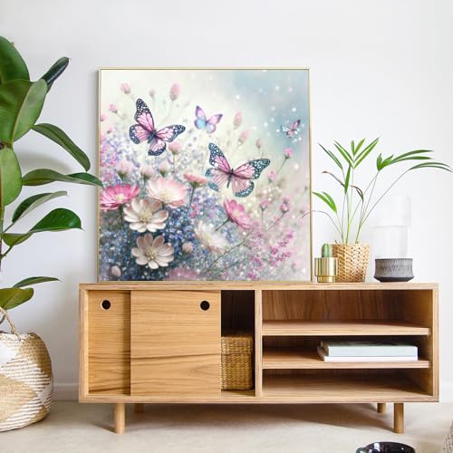PRASIO Butterfly Diamond Art Kits for Adults Beginners, Flowers Diamond Painting Kits for Adults, DIY 5D Round Full Drill Gem Art Diamond Dots for Adults for Gift Home Decor 12x12 inch - color: XM-DP-ButterflyFlower-3030