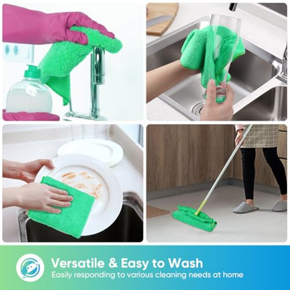 HOMEXCEL Green Microfiber Cleaning Cloth, Microfiber Towels for Car, 12 PK | Lint Free Cleaning Rags for Household & Kitchen, Car Wash Towels for Detailing Drying, Scratch-Free, 11.5"X 11.5" - color: Green