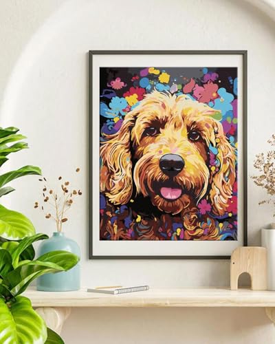 TOCARE Goldendoodle Paint by Numbers Kit for Adults, Dog Paint by Number Canvas Kit, Puppy Adults' Paint-by-Number Kits for Dog Lovers 16x20inch (Without Framed) - color: TC-OPC-298