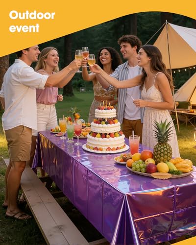 Niuara Iridescent Purple Plastic Table Cloth, 4 Pack, 54 x 108 in | Rectangle, 6 ft Tables, Birthday Party, Holiday Gathering, Disposable - color: Iridescent Purple, size: 54" x 108" - 4 Packs