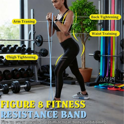 Resistance Bands with Handles,Figure 8 Resistance Band Elastic Fitness Bands Exercise Band for Home Yoga Gym Workout - color: Blue-25LB