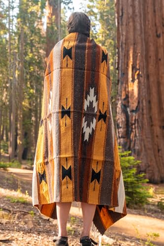 WP West Path Wool Mexican Blanket - Southwest Print, Geometric Design- Handwoven Vintage Wall Tapestry/Throw from Mexico/Beach Blanket/Picnic Blanket/Thick Yoga Blanket (Gold Southwestern Desert) - color: Southwestern Desert