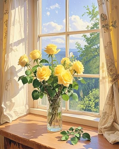 ZRIZQ Paint by Numbers Kit for Adults Beginner,Flower Landscape,16x20 | Full set with wooden brushes,rolled canvas,rich paints.Calming activity.Beginner friendly.Just open and paint. - color: 16"X20"Rolled Canvas(Frameless)-Flowers 8