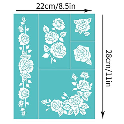 OLYCRAFT 2 Pcs Rose Self-Adhesive Silk Screen Printing Stencil Rose Bud Leaf Mesh Transfer Stencil Reusable Silk Screen Stencils for Painting on Wood T-Shirt Fabric 11x8.6 inch - color: Roses