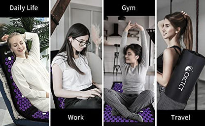 Purple Yoga Massage Mat Set,Acupuncture Magnetic Mat and Pillow - Extra Long & Large Back & Neck Pain Relief - color: Purple