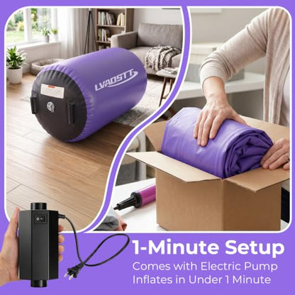 Gymnastics Air Barrel with Pump, Inflatable Back Handspring Trainer - color: Carbon Fiber+Purple, size: 2.6'L x 1.5'D
