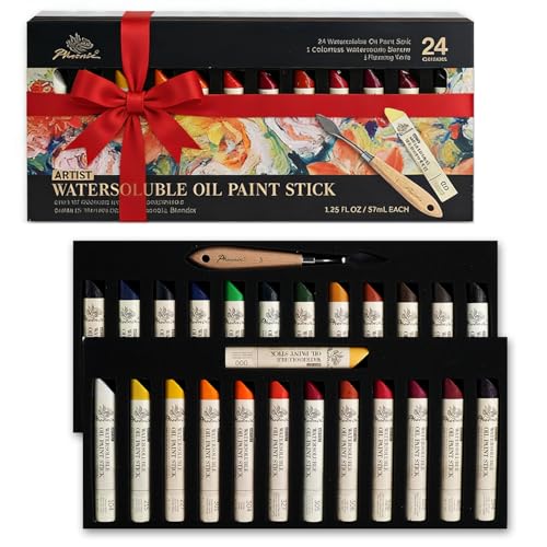 PHOENIX Professional Oil Paint Stick - Set of 24 Colors 37ml Large Soft Water Soluable Oil Pastels, Art Gift Pack Travel Set for Artists, Gift for Painters - color: 24 Multi Colors