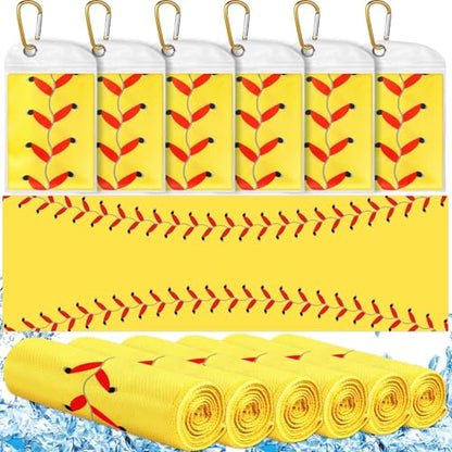 Lonfliness 6Pcs Softball Cooling Towels with Bags 38x12 in Breathable Chilly Microfiber Ice Towel Fast Drying Sport Team Gift for Player Coach Gym Workout Biking Running Yoga (Softball) - color: Yellow